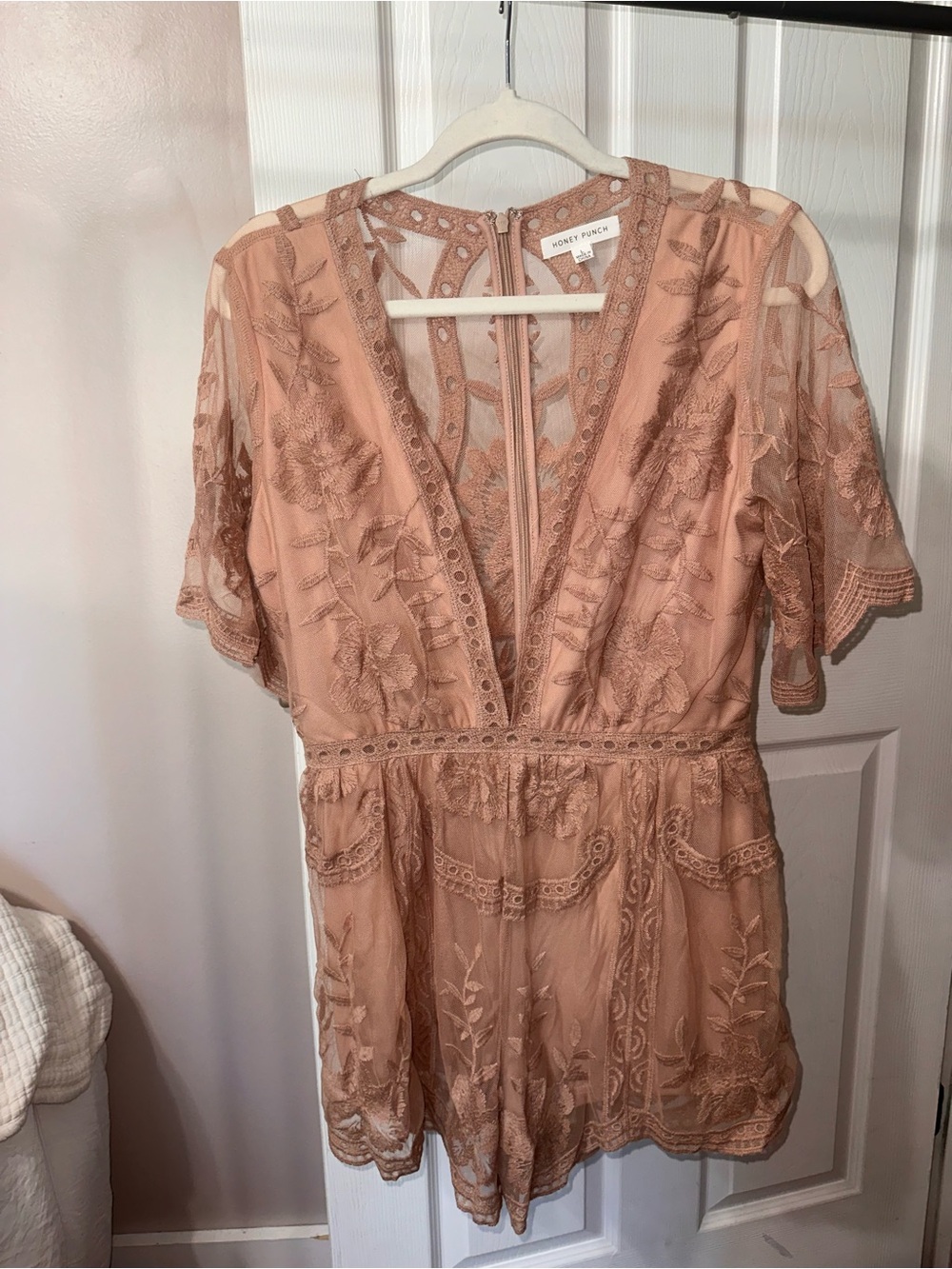 For Love And Lemons Dusty Rose Embroidered V-Neck Mini Dress